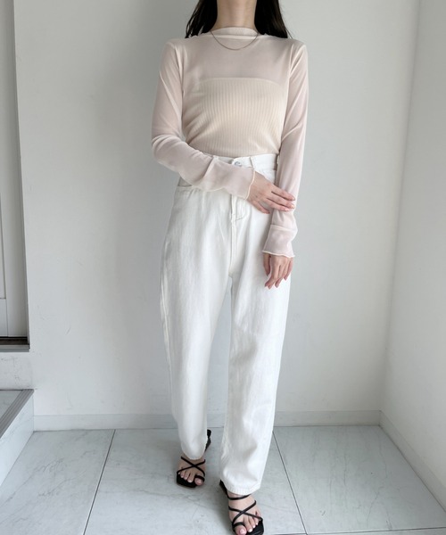 セール】【ベアトップSET】クルーネックメッシュシアートップス