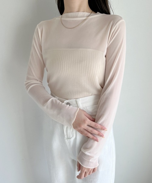 CLEA(クレア)の「【ベアトップSET】クルーネックメッシュシアートップス(Tシャツ/カットソー・レディース・ホワイト/ライトブルー/ブラック/ピンク/ライトグリーン/アイボリー・FREE)」の15枚目の写真