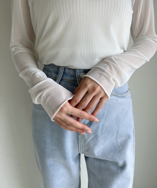 CLEA(クレア)の「【ベアトップSET】クルーネックメッシュシアートップス(Tシャツ/カットソー・レディース・ホワイト/ライトブルー/ブラック/ピンク/ライトグリーン/アイボリー・FREE)」の13枚目の写真