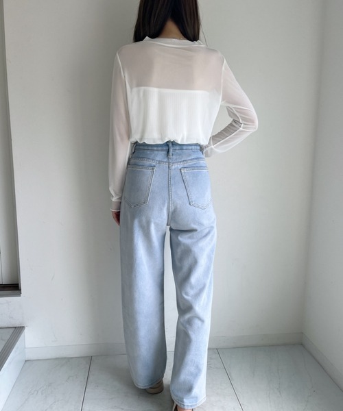 CLEA(クレア)の「【ベアトップSET】クルーネックメッシュシアートップス(Tシャツ/カットソー・レディース・ホワイト/ライトブルー/ブラック/ピンク/ライトグリーン/アイボリー・FREE)」の12枚目の写真
