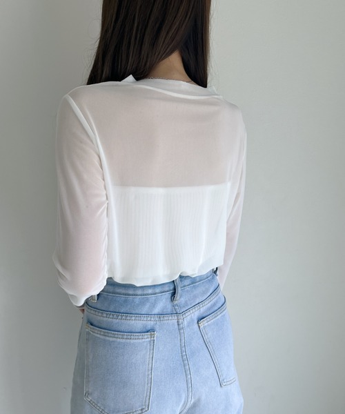 CLEA(クレア)の「【ベアトップSET】クルーネックメッシュシアートップス(Tシャツ/カットソー・レディース・ホワイト/ライトブルー/ブラック/ピンク/ライトグリーン/アイボリー・FREE)」の10枚目の写真