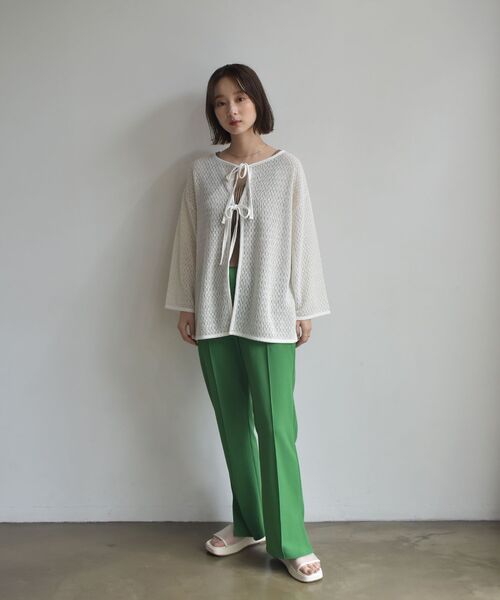 RETRO GIRL（レトロガール）の「スカシリボン２WAYカーデ（Tシャツ/カットソー・レディース・ブラウン/ブラック/グリーン/ホワイト・FREE）」の5枚目の写真