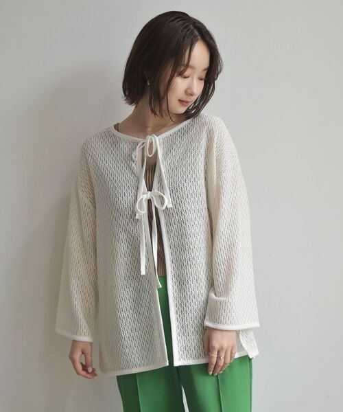 RETRO GIRL（レトロガール）の「スカシリボン２WAYカーデ（Tシャツ/カットソー・レディース・ブラウン/ブラック/グリーン/ホワイト・FREE）」の9枚目の写真