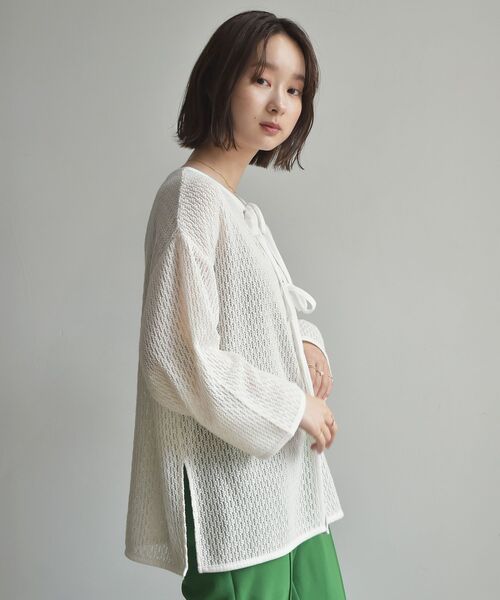 RETRO GIRL（レトロガール）の「スカシリボン２WAYカーデ（Tシャツ/カットソー・レディース・ブラウン/ブラック/グリーン/ホワイト・FREE）」の10枚目の写真