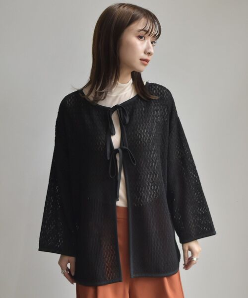 RETRO GIRL（レトロガール）の「スカシリボン２WAYカーデ（Tシャツ/カットソー・レディース・ブラウン/ブラック/グリーン/ホワイト・FREE）」の16枚目の写真