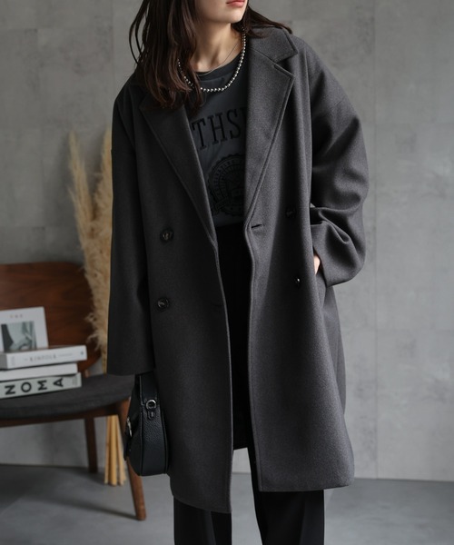 [ピロポー]ADER ブラック チェスターコート・ロングコート ピロポー]ADER ブラック チェスターコート・ロングコート