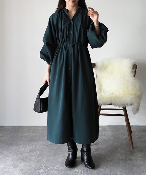 Riberry（リベリー）の「タックボリューム袖ワンピース（ワンピース・レディース・アイボリー/ブラック/グリーン・FREE）」の3枚目の写真