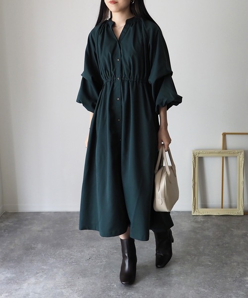 Riberry（リベリー）の「タックボリューム袖ワンピース（ワンピース・レディース・アイボリー/ブラック/グリーン・FREE）」の5枚目の写真