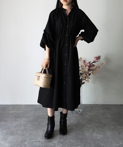 Riberry（リベリー）の「タックボリューム袖ワンピース（ワンピース・レディース・アイボリー/ブラック/グリーン・FREE）」の9枚目の写真