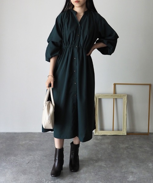 Riberry（リベリー）の「タックボリューム袖ワンピース（ワンピース・レディース・アイボリー/ブラック/グリーン・FREE）」の4枚目の写真