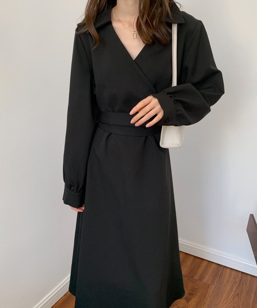 ECLIN(エクラン)の「バックリボンAラインカシュクールワンピース(ワンピース・レディース・ブラック/ベージュ/モカ・FREE)」の9枚目の写真