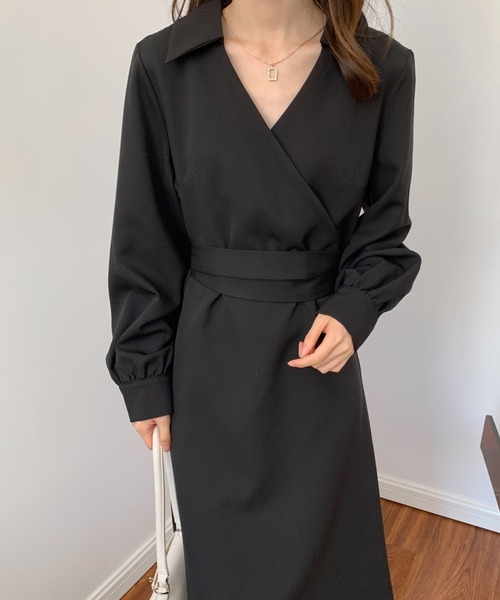 ECLIN(エクラン)の「バックリボンAラインカシュクールワンピース(ワンピース・レディース・ブラック/ベージュ/モカ・FREE)」の14枚目の写真
