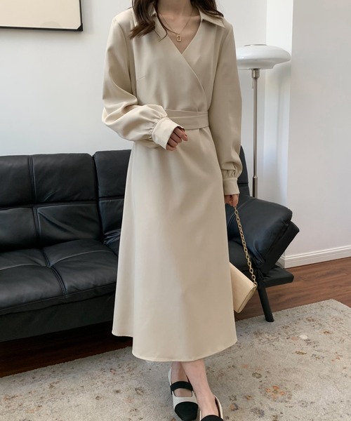 ECLIN(エクラン)の「バックリボンAラインカシュクールワンピース(ワンピース・レディース・ブラック/ベージュ/モカ・FREE)」の12枚目の写真
