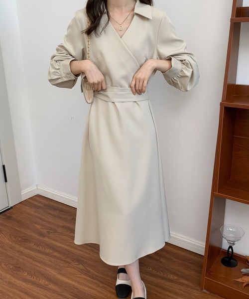 ECLIN(エクラン)の「バックリボンAラインカシュクールワンピース(ワンピース・レディース・ブラック/ベージュ/モカ・FREE)」の13枚目の写真
