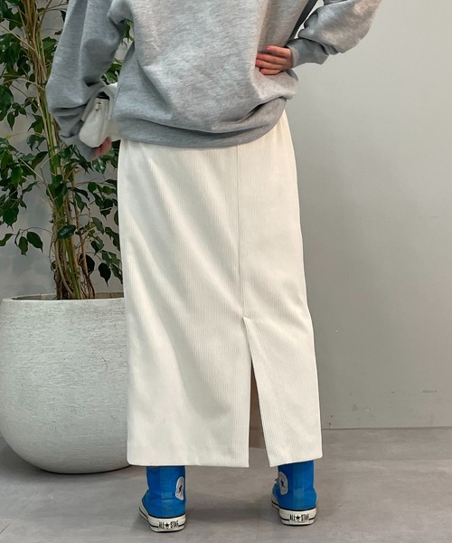 un dix cors(アンディコール)の「シーズンライクなコーデュロイ素材のスカート コーデュロイナロースカート(スカート・レディース・アイボリー/ピンク/チャコールグレー・FREE)」の9枚目の写真
