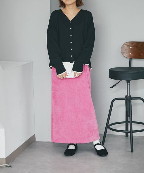 un dix cors(アンディコール)の「シーズンライクなコーデュロイ素材のスカート コーデュロイナロースカート(スカート・レディース・アイボリー/ピンク/チャコールグレー・FREE)」の7枚目の写真