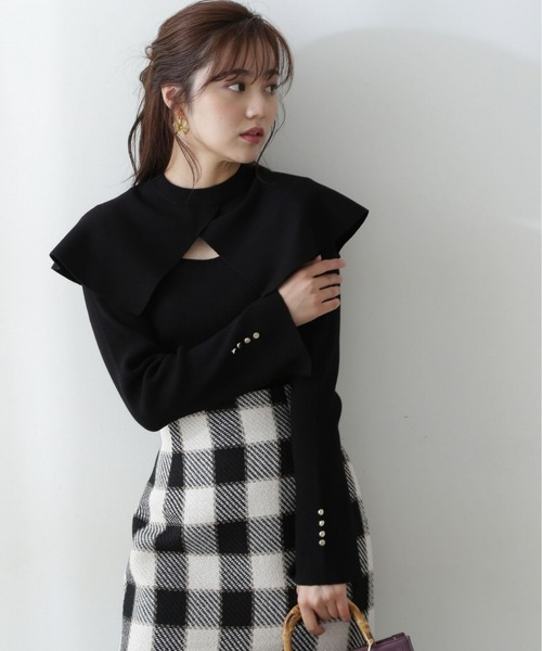 PROPORTION BODY DRESSING(プロポーションボディドレッシング)の「ケープ付き2Wayニットプルオーバー/1212270506(ニット/セーター・レディース・ブラック/グレー/ホワイト系その他・FREE)」の6枚目の写真
