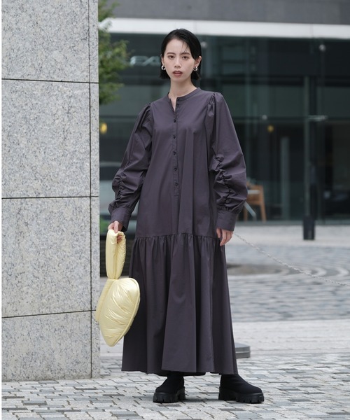 CADUNE カデュネ 長袖ワンピース グレー 38 M CADUNE（カデュネ）の「袖シャーリングワンピース（ワンピース