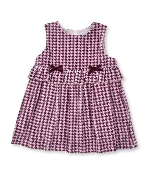 BeBe（ベベ）の「BeBe/【お揃い】ベロア千鳥柄フリルリボンワンピースベビー(80~90cm)（その他ベビーウェア・キッズ・ピンク系その他/ベージュ系その他・90/80）」の2枚目の写真