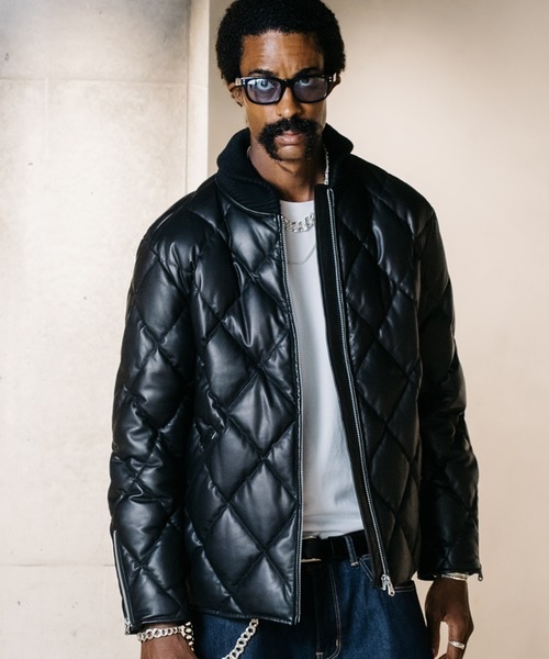 CRIMIE（クライミー）の「DIAMOND QUILT LAMB LEATHER DOWN JACKET / ダイアモンドキルト ラム レザー ダウン ジャケット（ブルゾン・メンズ・ブラック・S/M/L/XL/XXL）」の14枚目の写真