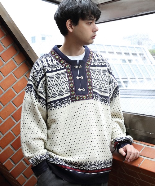 ８(eight)（エイト）の「ノルディックニット（ニット/セーター・メンズ・ネイビー/ライトグレー/オフホワイト・LARGE/MEDIUM）」の2枚目の写真