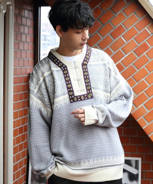 ８(eight)（エイト）の「ノルディックニット（ニット/セーター・メンズ・ネイビー/ライトグレー/オフホワイト・LARGE/MEDIUM）」の17枚目の写真