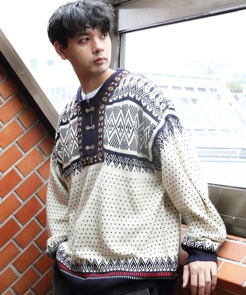 ８(eight)（エイト）の「ノルディックニット（ニット/セーター・メンズ・ネイビー/ライトグレー/オフホワイト・LARGE/MEDIUM）」の6枚目の写真