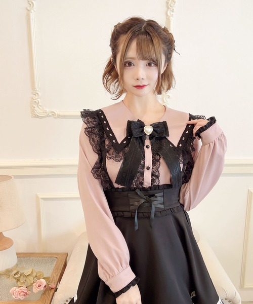 MA*RS(アメーバーマーズ)の「ハートレース配色ブラウス(シャツ/ブラウス・レディース・ホワイト/ピンク/ブラック・FREE)」の3枚目の写真