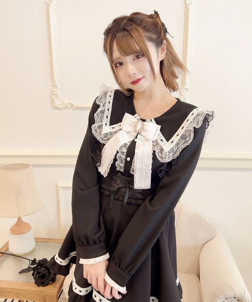 MA*RS(アメーバーマーズ)の「ハートレース配色ブラウス(シャツ/ブラウス・レディース・ホワイト/ピンク/ブラック・FREE)」の2枚目の写真