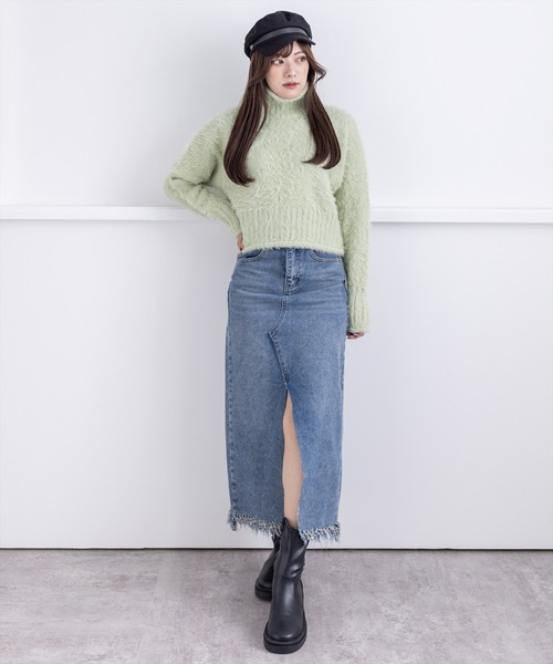 clear（クリア）の「スリット入りデニムロングスカート（デニムスカート・レディース・ベージュ/ブルー・S/M）」の3枚目の写真