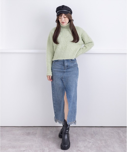 clear（クリア）の「スリット入りデニムロングスカート（デニムスカート・レディース・ベージュ/ブルー・S/M）」の4枚目の写真