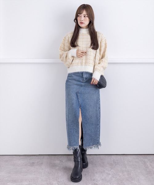 clear（クリア）の「スリット入りデニムロングスカート（デニムスカート・レディース・ベージュ/ブルー・S/M）」の7枚目の写真