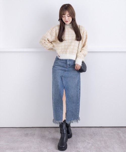 clear（クリア）の「スリット入りデニムロングスカート（デニムスカート・レディース・ベージュ/ブルー・S/M）」の8枚目の写真