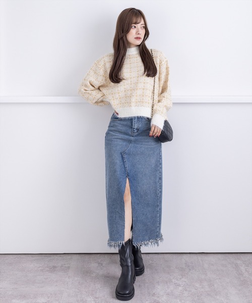 clear（クリア）の「スリット入りデニムロングスカート（デニムスカート・レディース・ベージュ/ブルー・S/M）」の9枚目の写真