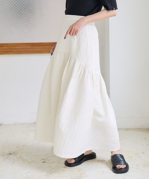 FREAK'S STORE(フリークスストア)の「フクレジャガードラウンドティアードスカート(スカート・レディース・ブラック/オフホワイト・SMALL/MEDIUM)」の5枚目の写真