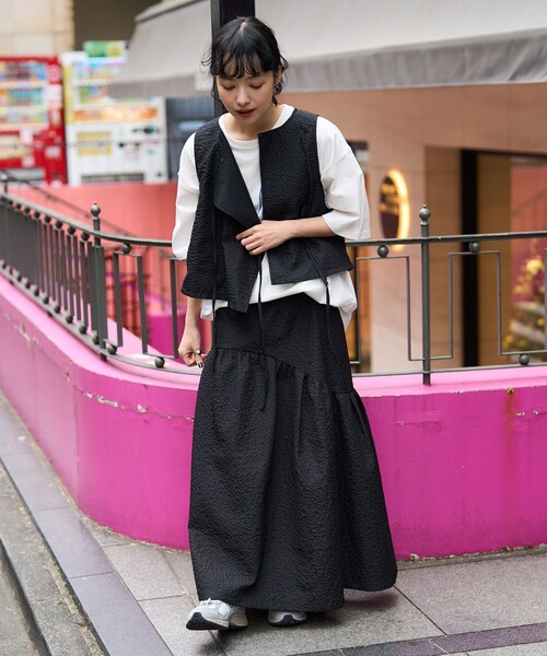 FREAK'S STORE(フリークスストア)の「フクレジャガードラウンドティアードスカート(スカート・レディース・ブラック/オフホワイト・SMALL/MEDIUM)」の10枚目の写真