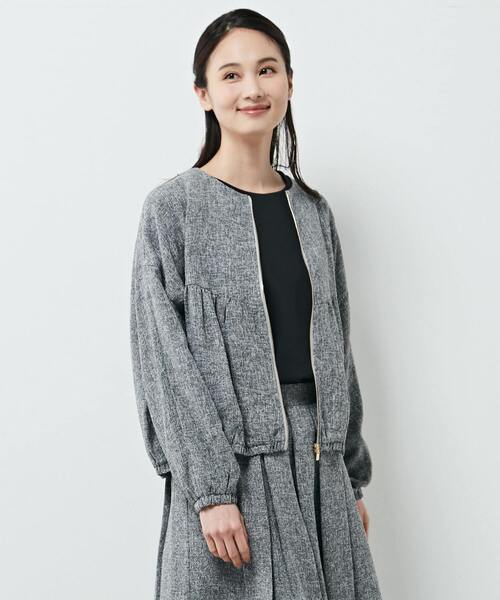 MELROSE claire（メルローズ クレール）の「【ツィードヨーク切り替えギャザーブルゾン】（ブルゾン・レディース・ブラック/オフホワイト/ネイビー・FREE）」の3枚目の写真