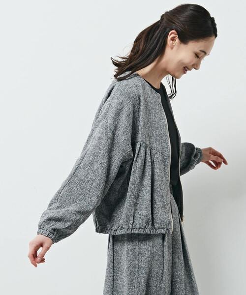 MELROSE claire（メルローズ クレール）の「【ツィードヨーク切り替えギャザーブルゾン】（ブルゾン・レディース・ブラック/オフホワイト/ネイビー・FREE）」の4枚目の写真