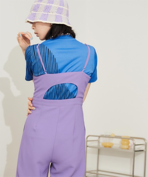 miette(ミエット)の「カットアウトデザインサロペット(つなぎ/オールインワン・レディース・パープル/ブラック・FREE)」の5枚目の写真