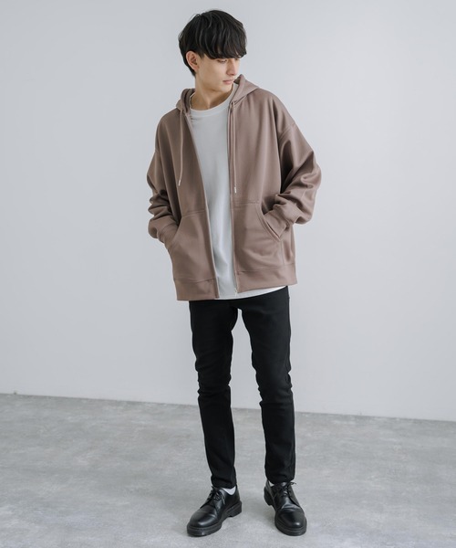 Rocky Monroe(ロッキーモンロー)の「オーバーサイズ フルジップパーカー テックダンボール(パーカー・メンズ・ライトグレー/ブラック/モカ/ブルーグリーン・M/L)」の16枚目の写真