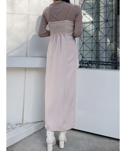 MERCURYDUO(マーキュリーデュオ)の「シアーニットセットキャミワンピース(ワンピース・レディース・ベージュ/グレー・SMALL/MEDIUM)」の4枚目の写真