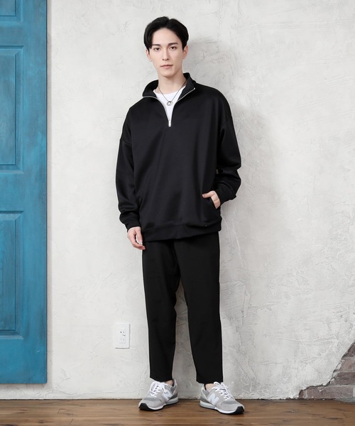 TopIsm(トップイズム)の「TECHダンボール素材 無地 ハーフZIPスウェット(スウェット・メンズ・ブルーグリーン/ブラック/ライトグレー/モカ・M/L)」の18枚目の写真