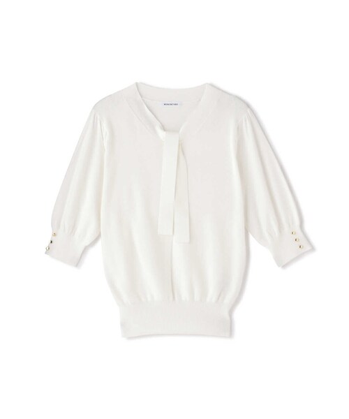 NATURAL BEAUTY BASIC（ナチュラルビューティーベーシック）の「◇ボウタイニット（ニット/セーター・レディース・オレンジ/オフホワイト/ブラック/ライトグリーン・FREE）」の12枚目の写真