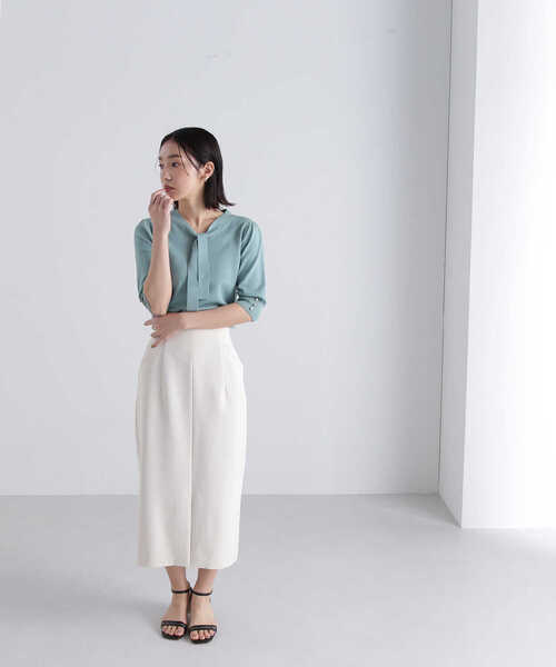 NATURAL BEAUTY BASIC（ナチュラルビューティーベーシック）の「◇ボウタイニット（ニット/セーター・レディース・オレンジ/オフホワイト/ブラック/ライトグリーン・FREE）」の20枚目の写真