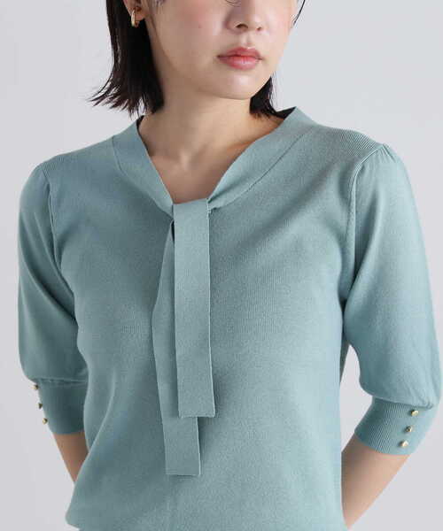 NATURAL BEAUTY BASIC（ナチュラルビューティーベーシック）の「◇ボウタイニット（ニット/セーター・レディース・オレンジ/オフホワイト/ブラック/ライトグリーン・FREE）」の3枚目の写真