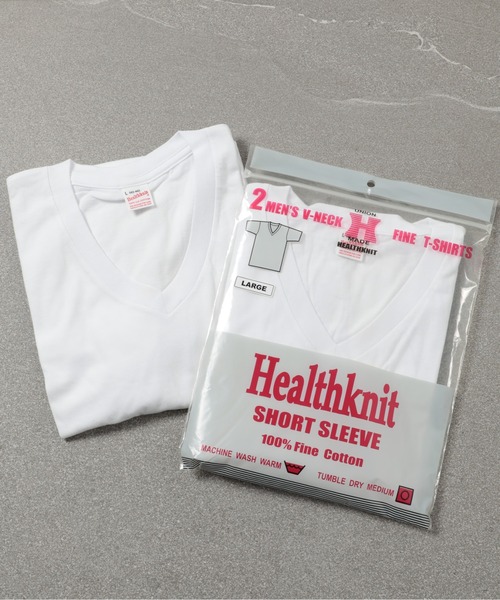 Healthknit(ヘルスニット)の「【Healthknit】2-2202 2枚セット パック入り ベーシックVネックコットンTシャツ 半袖 5.2oz(Tシャツ/カットソー・メンズ・ホワイト/ブラック/ネイビー/チャコールグレー・M/S/L)」の2枚目の写真