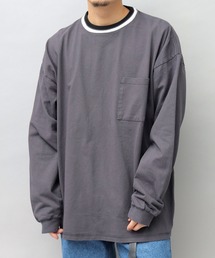 USAコットン 衿ラインリブ ポケット付き スーパービッグシルエット 袖リブ ロングスリーブTシャツ / ロンT / 2W7-13207