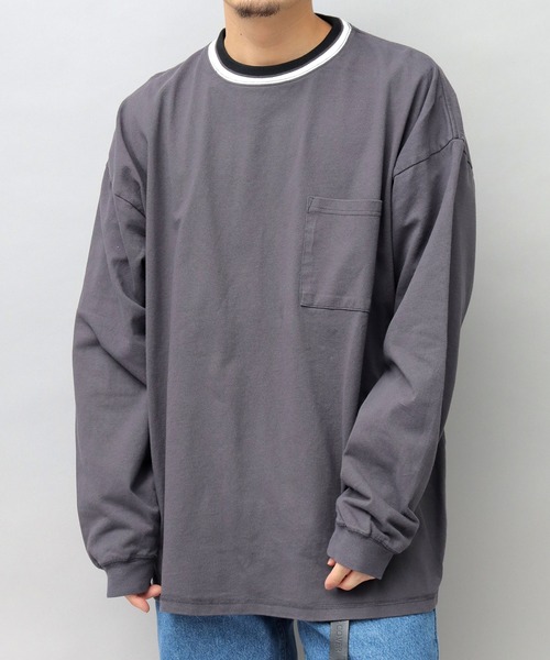 Goodwear（グッドウェア）の「USAコットン 衿ラインリブ ポケット付き スーパービッグシルエット 袖リブ ロングスリーブTシャツ / ロンT / 2W7-13207（Tシャツ/カットソー・メンズ・ブラック/ダークグリーン/ブルー/ブラック系その他/ホワイト/ミント・M/L）」の4枚目の写真