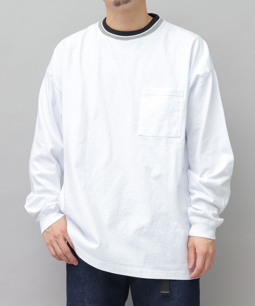 Goodwear（グッドウェア）の「USAコットン 衿ラインリブ ポケット付き スーパービッグシルエット 袖リブ ロングスリーブTシャツ / ロンT / 2W7-13207（Tシャツ/カットソー・メンズ・ブラック/ダークグリーン/ブルー/ブラック系その他/ホワイト/ミント・M/L）」の2枚目の写真