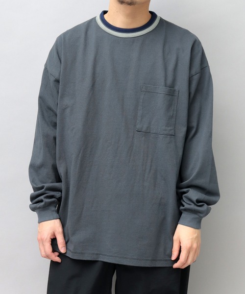 Goodwear（グッドウェア）の「USAコットン 衿ラインリブ ポケット付き スーパービッグシルエット 袖リブ ロングスリーブTシャツ / ロンT / 2W7-13207（Tシャツ/カットソー・メンズ・ブラック/ダークグリーン/ブルー/ブラック系その他/ホワイト/ミント・M/L）」の6枚目の写真